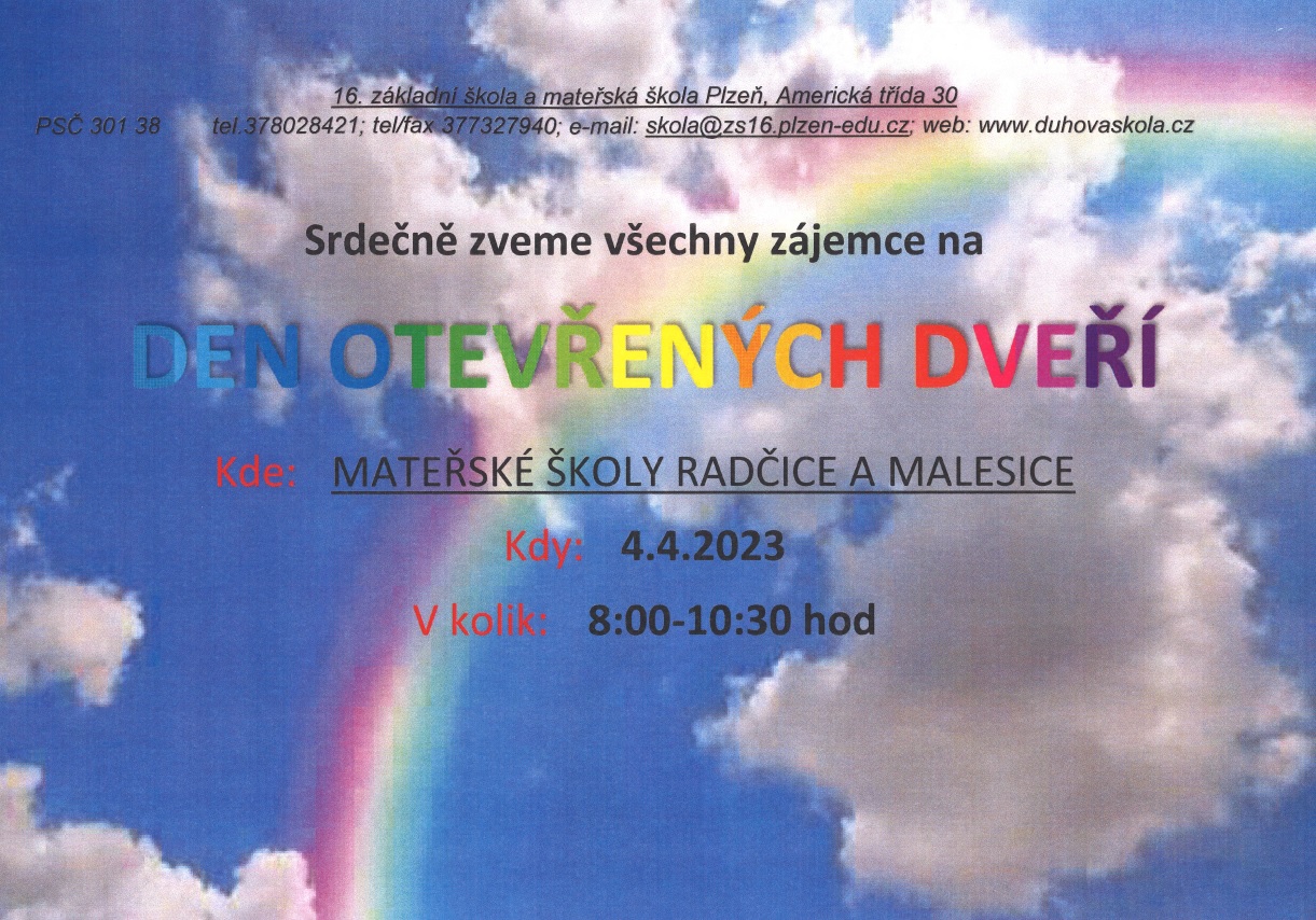 Pozvánka - Den otevřených dveří Mateřské školy Radčice a Malesice