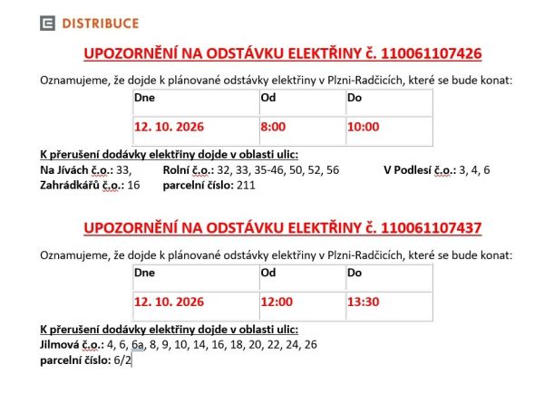 Informace o&nbsp;přerušení dodávky elektřiny