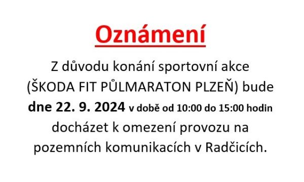 Oznámení - Půlmaraton Plzeň