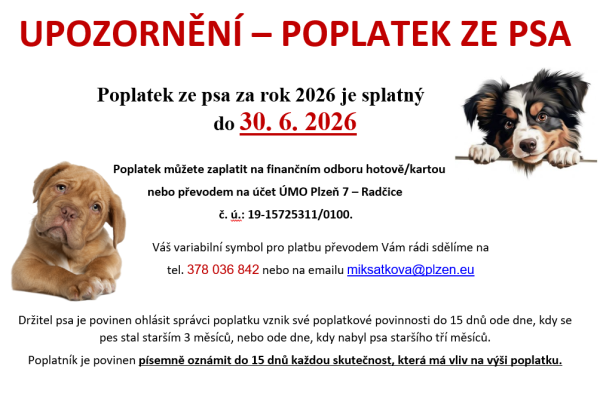 Upozornění - poplatek ze&nbsp;psa