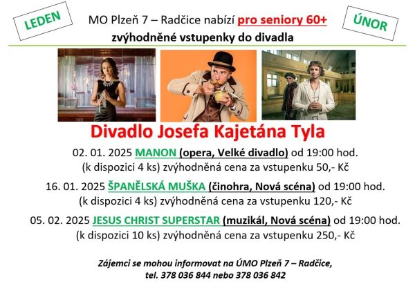 Vstupenky do divadla leden a únor 2025