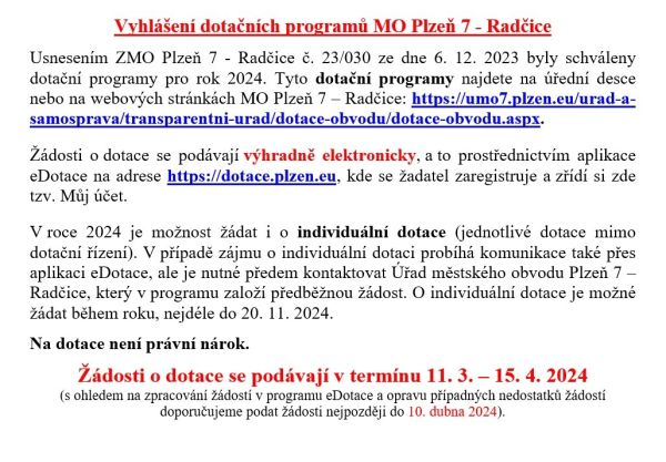 Vyhlášení dotačních programů