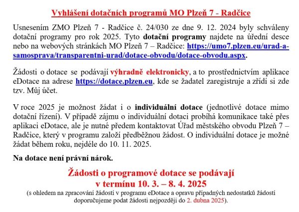 Vyhlášení dotačních programů