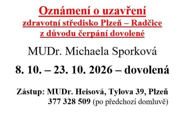 Zdravotní středisko - dovolená říjen