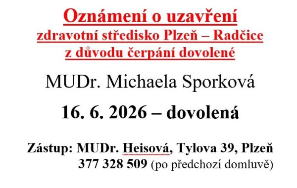 Zdravotní středisko - dovolené červen