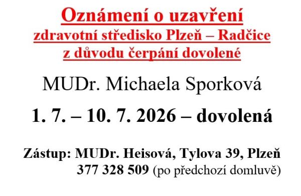 Zdravotní středisko - uzavření červenec
