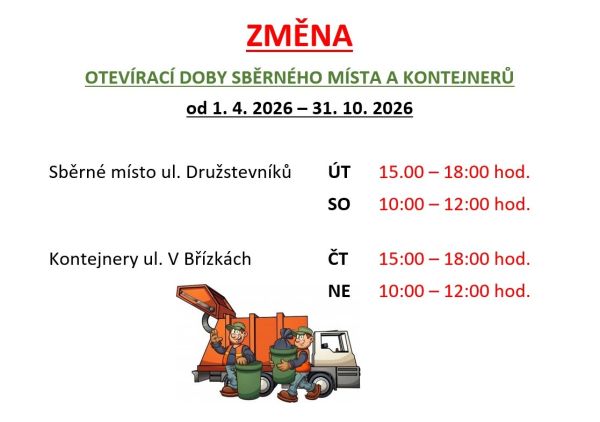 Změna - otevírací doba kontejnerů od&nbsp;1.4.