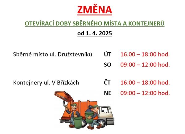 Změna otevírací doby sběrné místo